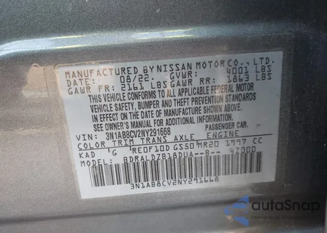 2022 Nissan Sentra Sv Xtronic Cvt from USA, damaged, VIN 3N1AB8CV2NY291668
